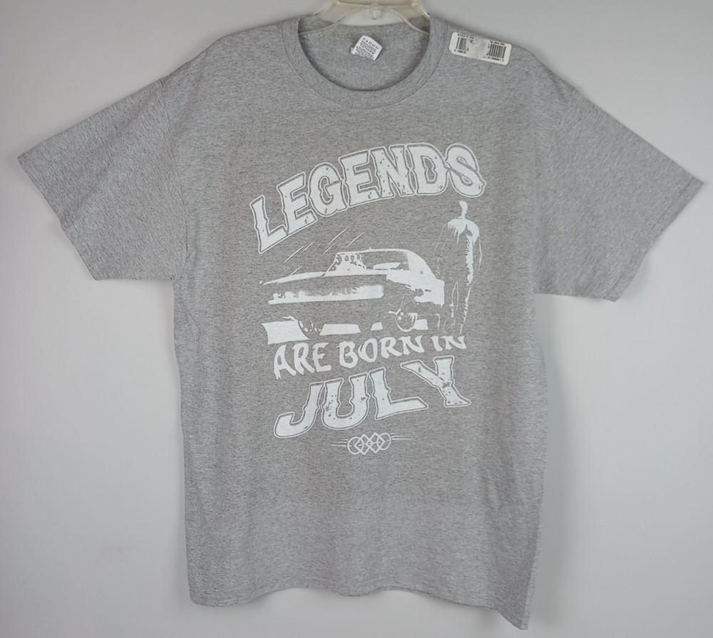 NWT Fruit of the Loom Mens L Gray Legends Are Born In July Graphic‎ Tshirt